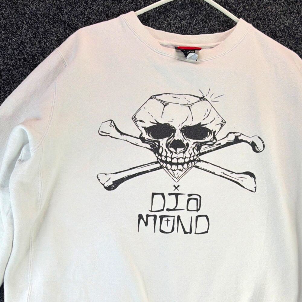 Diamond Supply Co. Men's White Skull Graphic Crewneck Fleece Pullover XL
